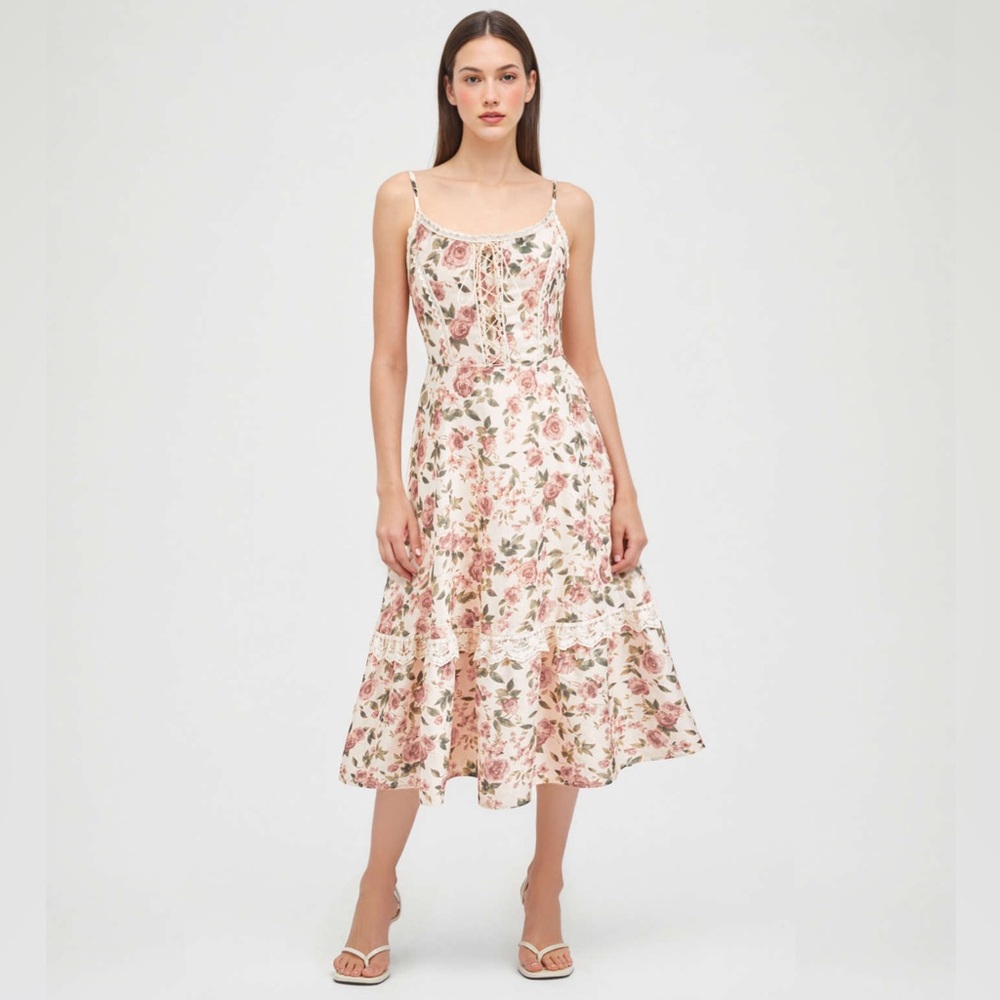 Cider Floral Cottagecore Lace Trim Maxi Dress NWT Size M - Picture 3 of 10